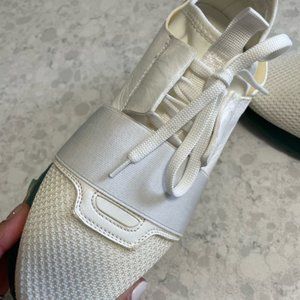Balenciaga Calfskin Neoprene Mesh Suede Sneakers in White/Green